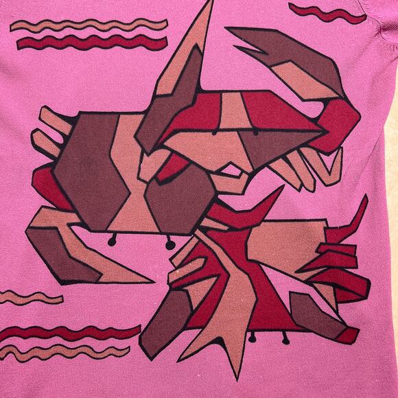 Vintage Y2K Tian Di Geometric Crab Graphic Print Woven Knit Top Tessellation - Picture 3 of 7